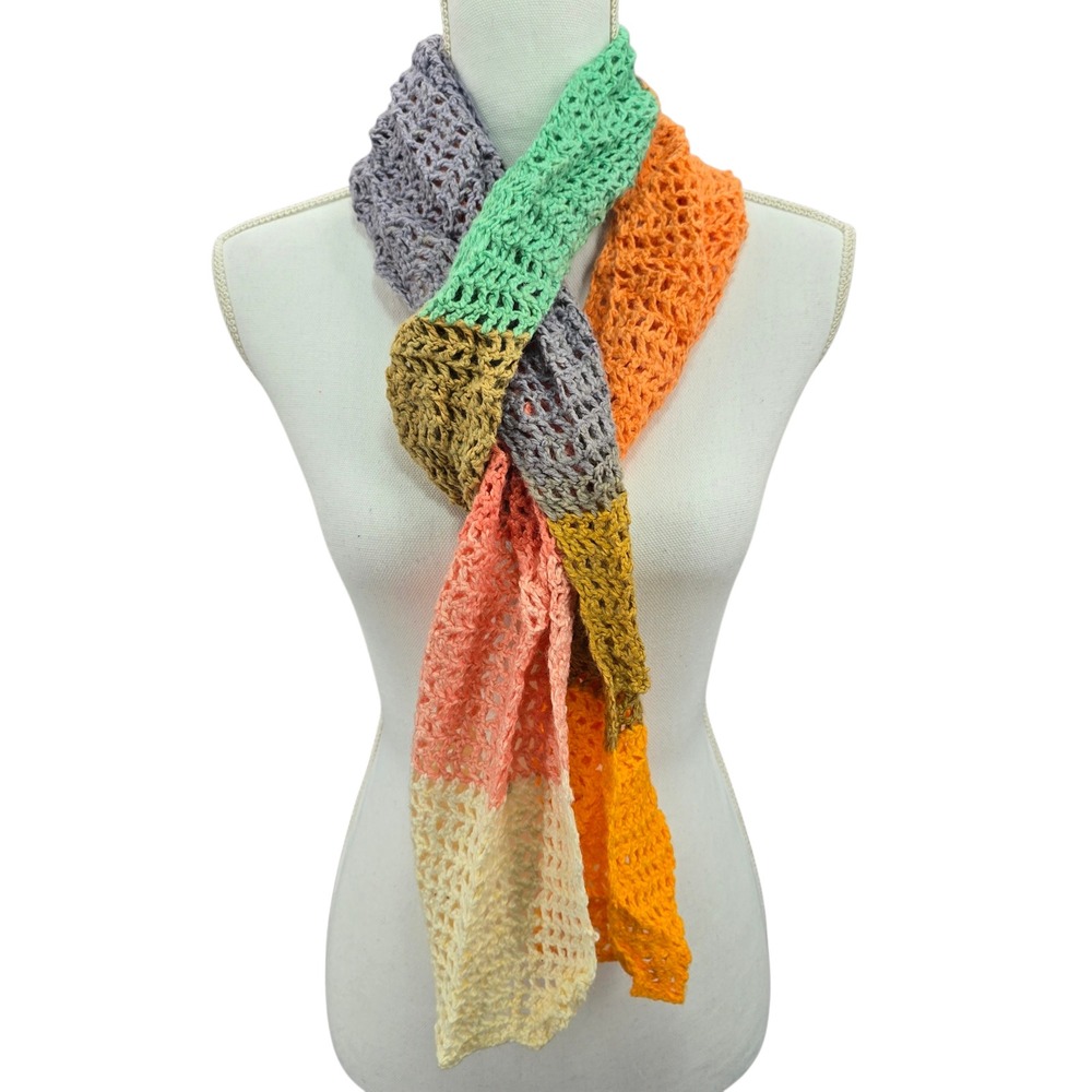 Y2K Vintage Multicolor Chunky Knit‎ Cottage Granny Swan Cozy Wrap Shawl Scarf OS - Picture 3 of 5